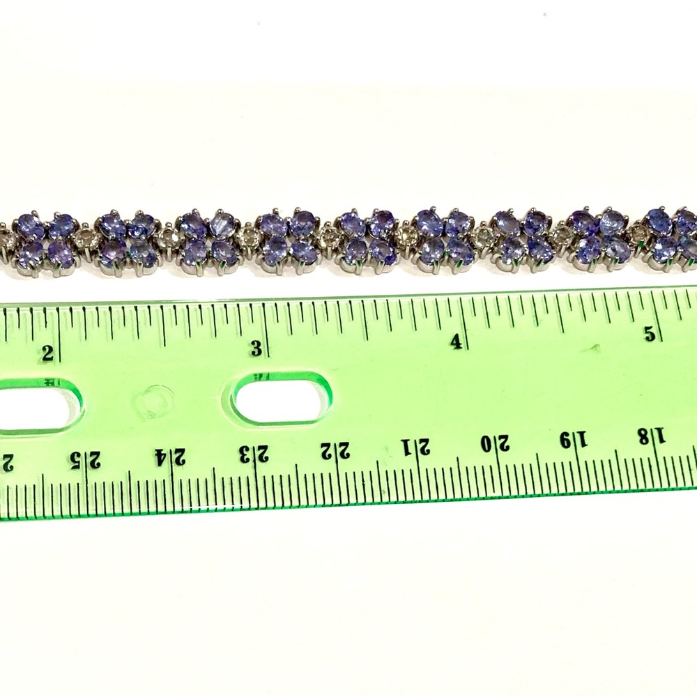 Elegant 925 Sterling Silver Tanzanite & Diamond Chip Floral Bracelet - Picture 6 of 6